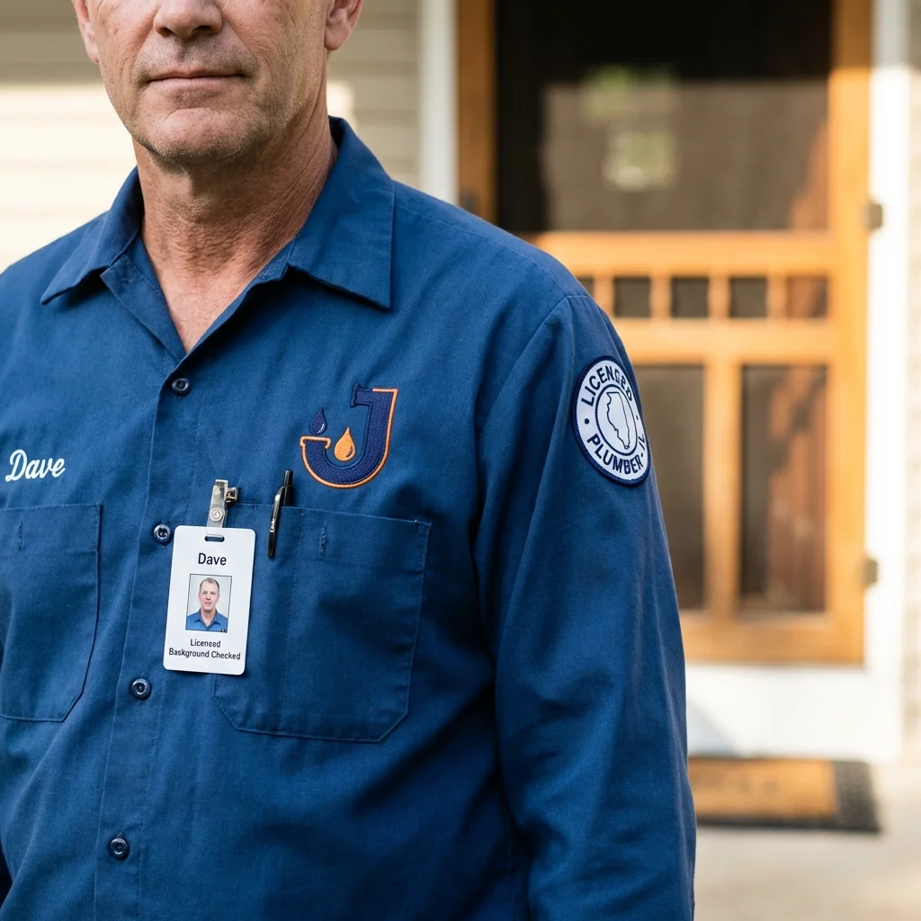 Licensed plumber showing ID badge in Mechanicsville, MD