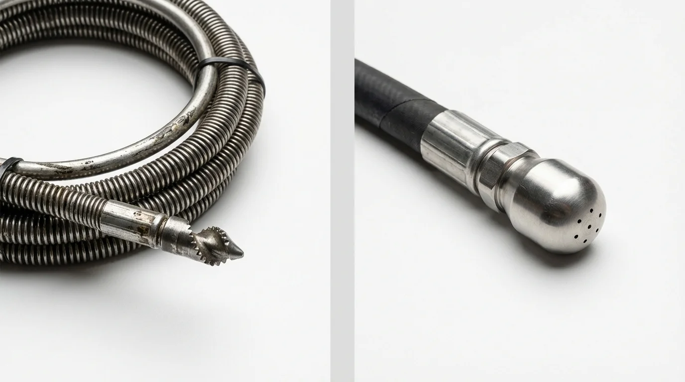 Drain snake cable and hydro jetting nozzle used for drain cleaning in Mechanicsville, MD