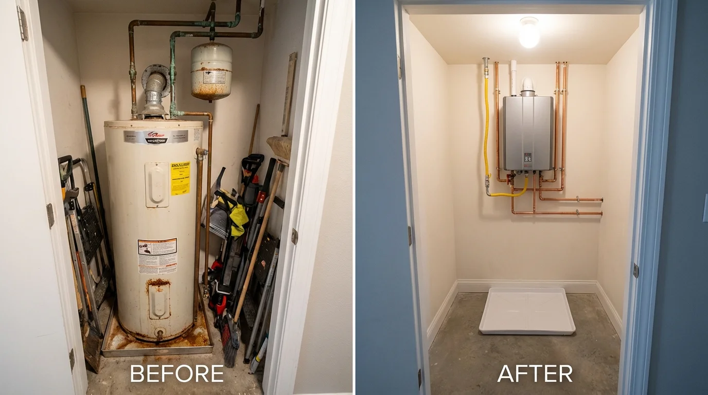 Tank water heater versus wall-mounted tankless unit comparison for Mechanicsville, MD homeowners