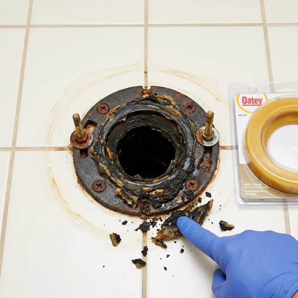 Failed wax ring showing water seepage at the base of a toilet in a Mechanicsville, MD home